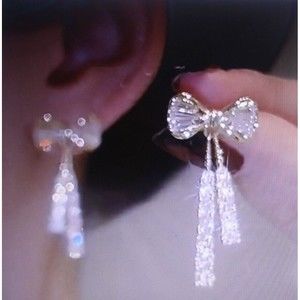 Rhinestone Bow Dangle Earrings Goldtone 1 1/4" Drop Fashion Jewelry Gift NIP